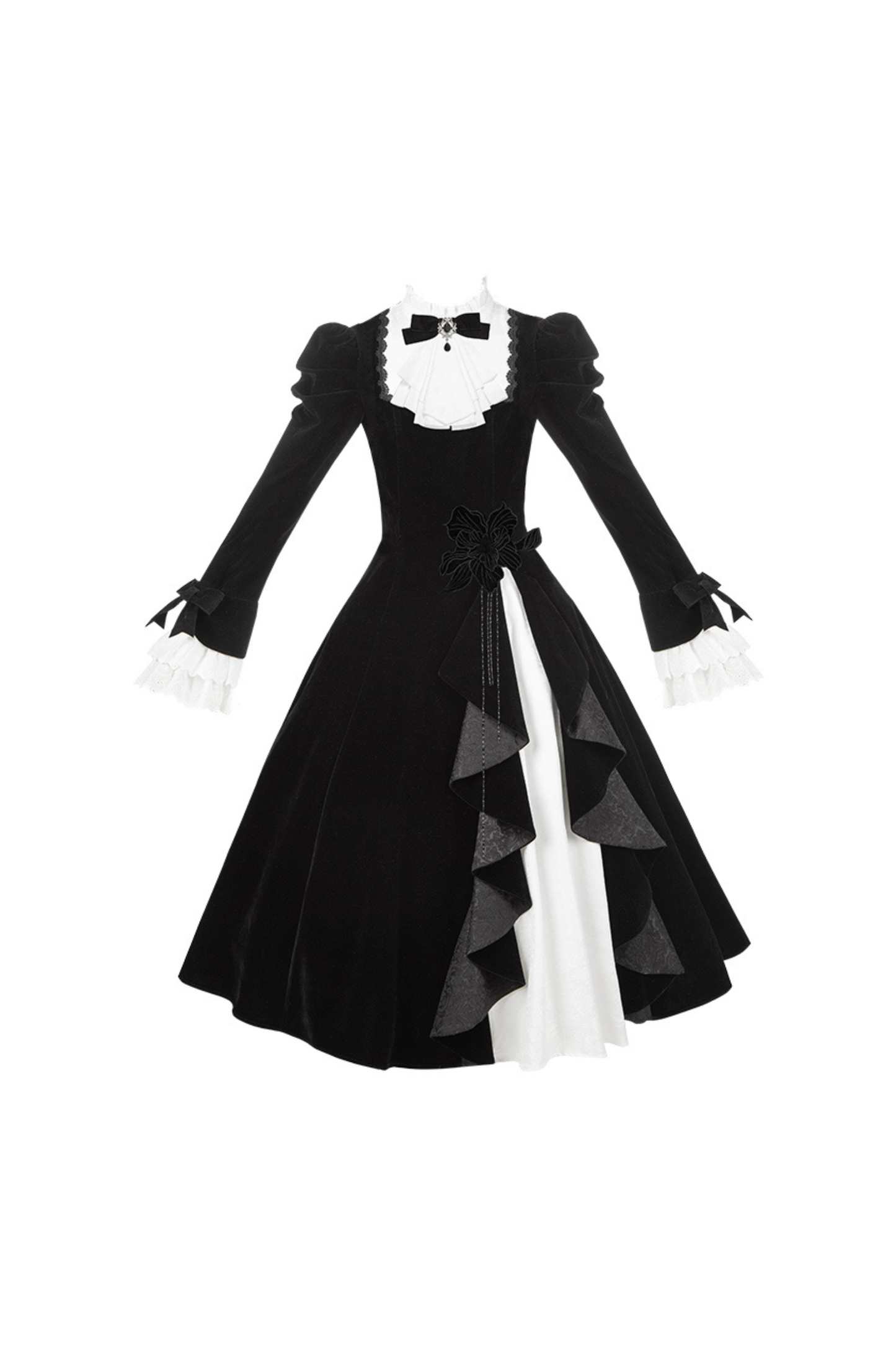 Slim Contrast Color Twin Dress + Collar + Bow + Brooch + Hat