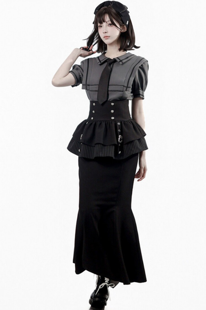 Dark Color Shirt + Mermaid Skirt + Shorts + Girdle + Tie