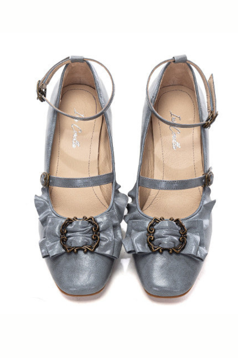 Leather Ribbon Ruffle Lolita Heels