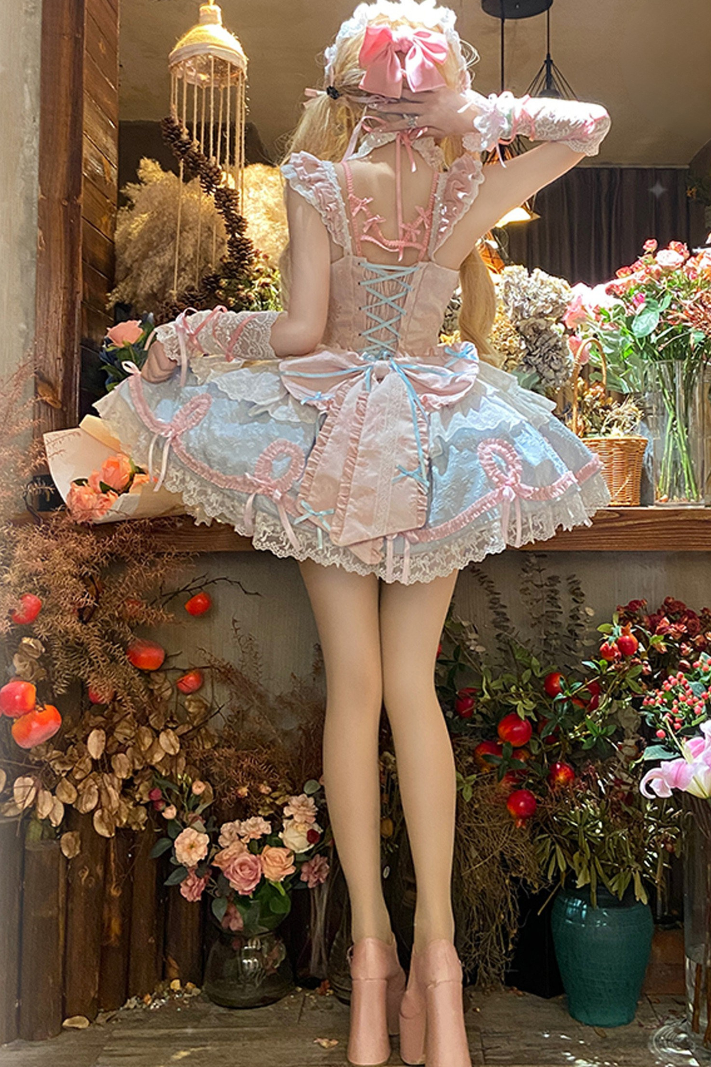 Butterfly Princess Lolita Dress + Petticoat + Clip + Ruffle Sleeve Shirt
