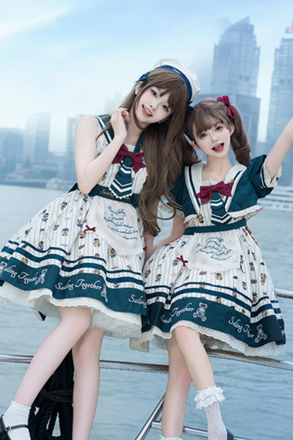 [pre-order] Jasmine Bear Marine Design Jumper Skirt + Short Outerwear