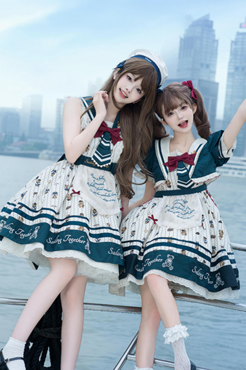 [pre-order] Jasmine Bear Marine Design Jumper Skirt + Short Outerwear