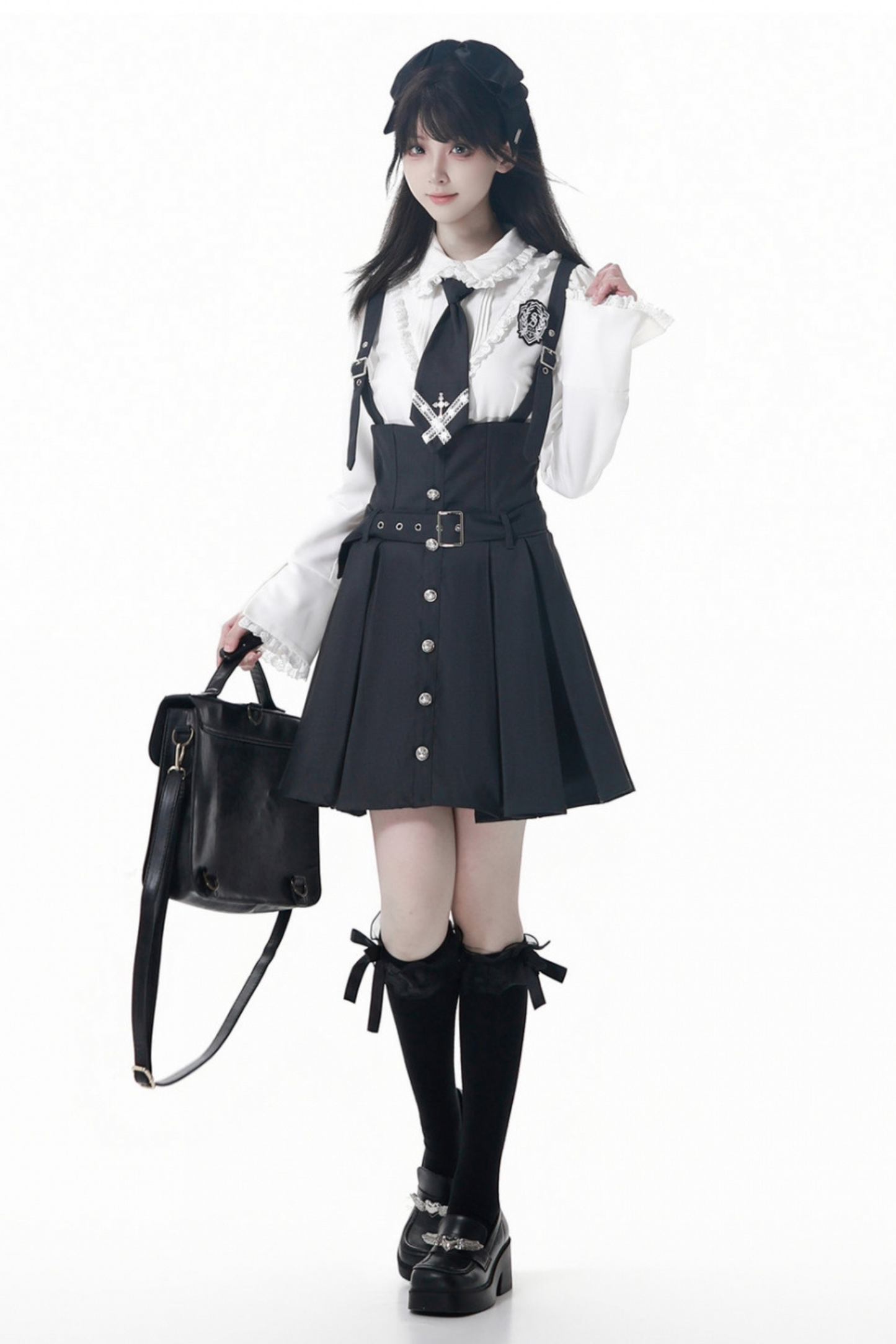 College Jacket + Suspender Skirt + Blouse + Tie