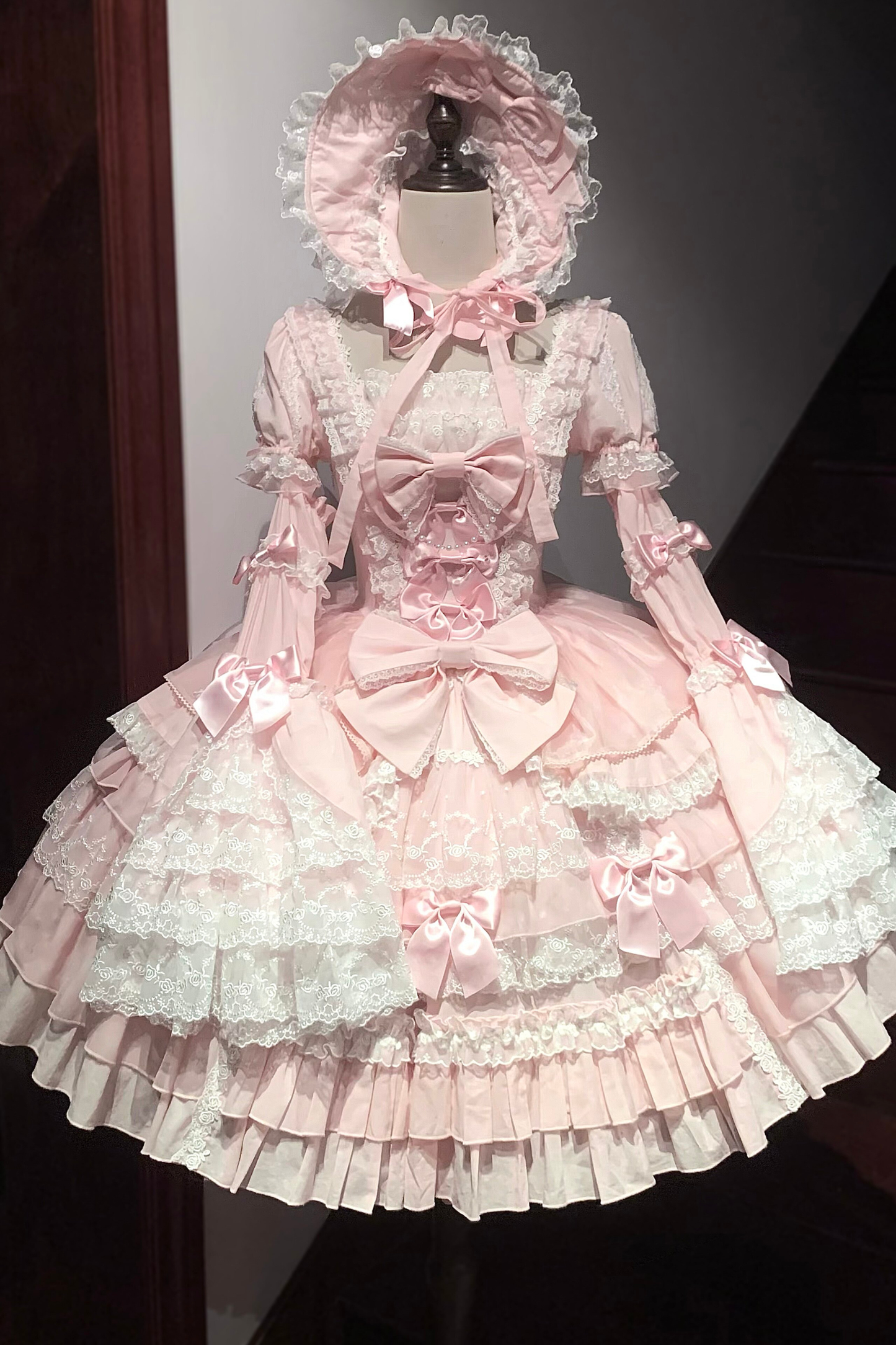 Sweetheart Ruffle Ribbon Lolita Dress + Bnt + Necklace + Princess Sleeve