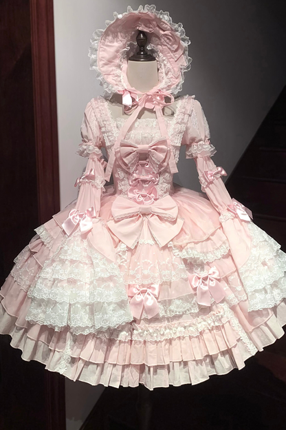 Sweetheart Ruffle Ribbon Lolita Dress + Bnt + Necklace + Princess Sleeve