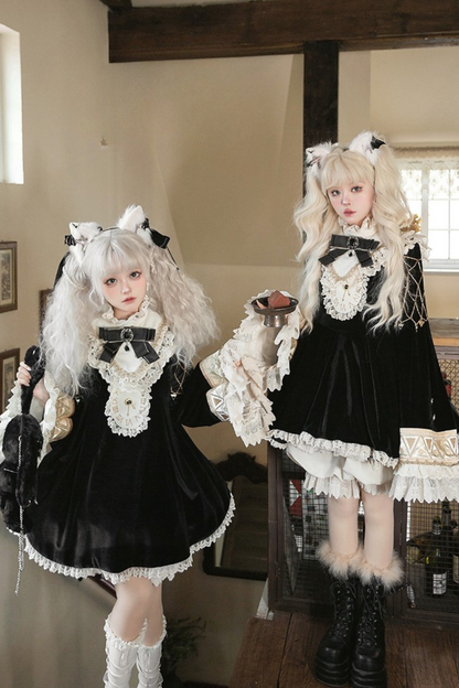 Black Cat Ruffle Clock Lolita Dress + Pumpkin Pants