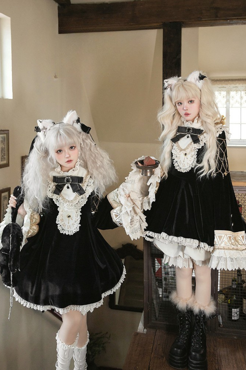 Black Cat Ruffle Clock Lolita Dress + Pumpkin Pants