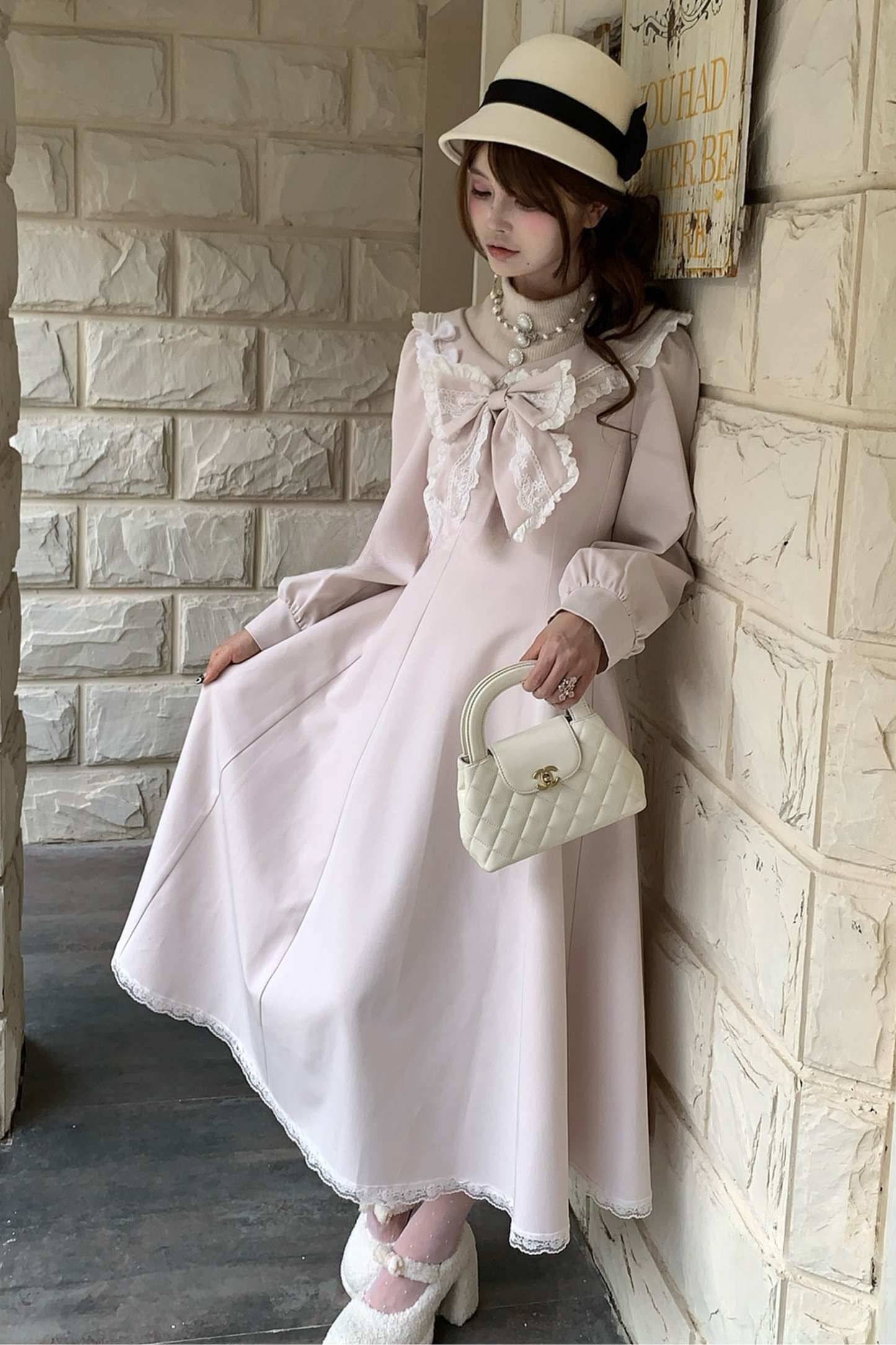 Sweet Ribbon Flare Long Dress