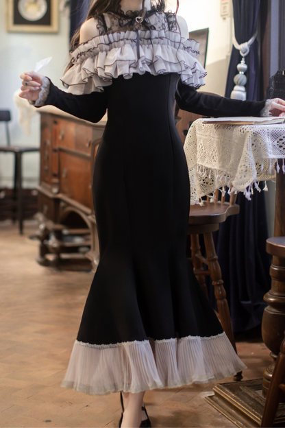 Voluminous Ruffle Off-shoulder Edge Fishtail Dress