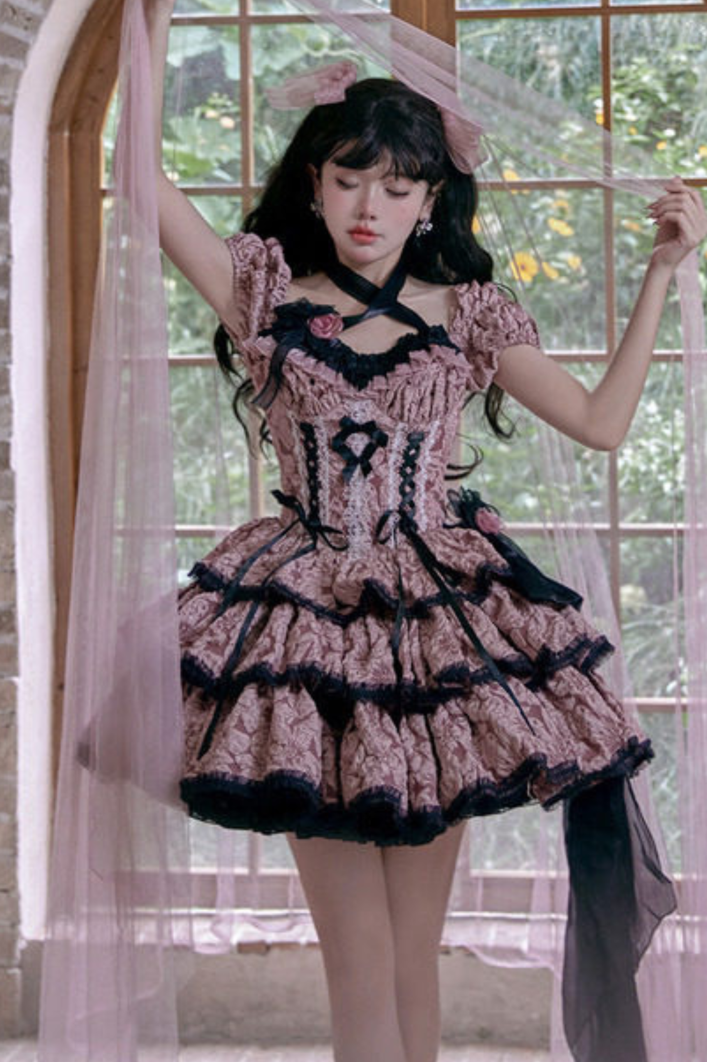 Dark Pink Lace Up Lolita Dress