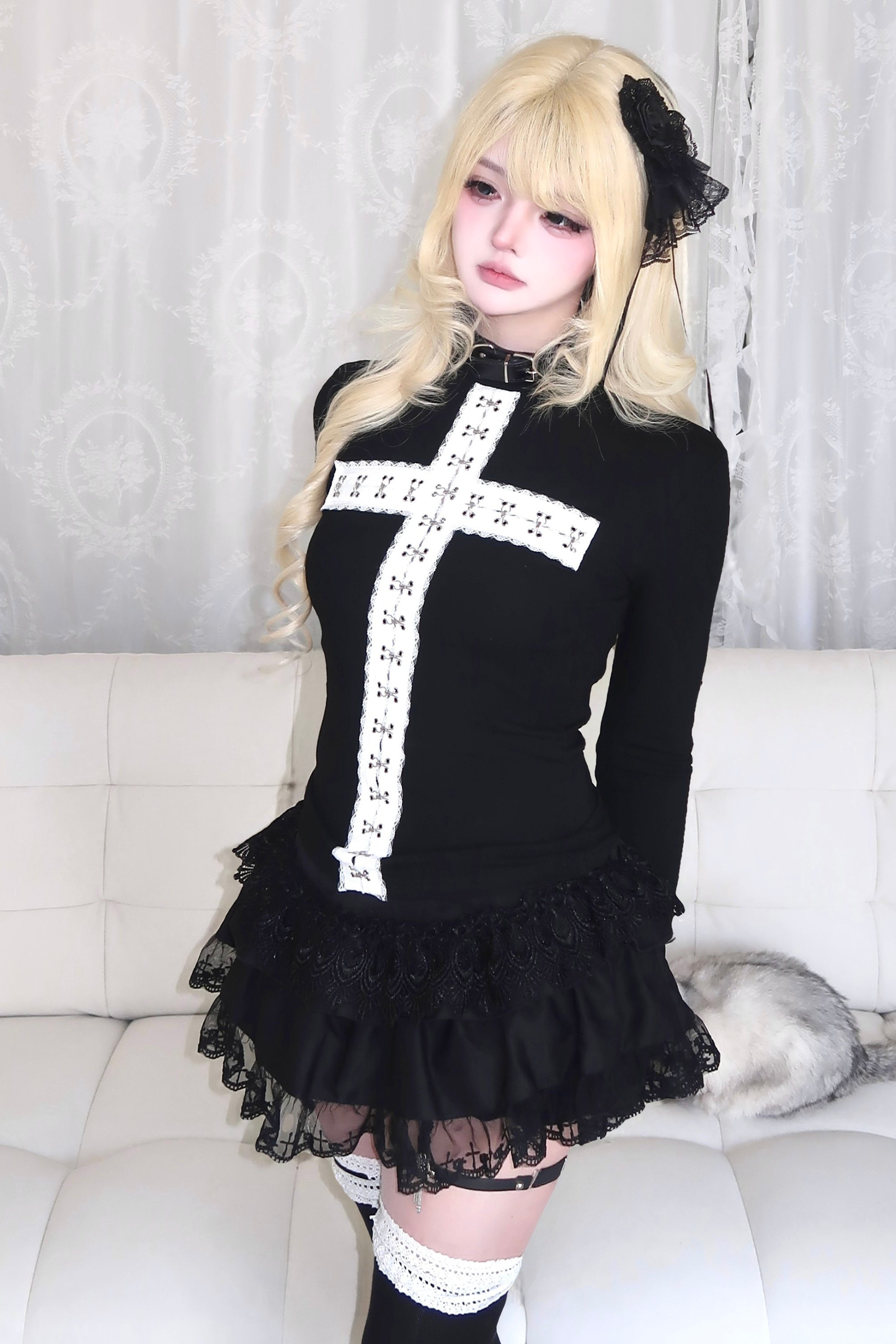 Gothic Lace Cross Top + Skirt