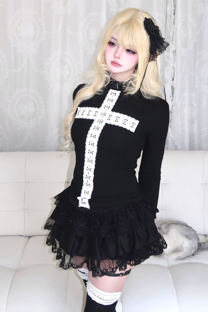 Gothic Lace Cross Top + Skirt