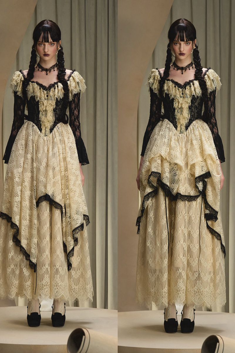 Lace Maid Retro Waist French Dress