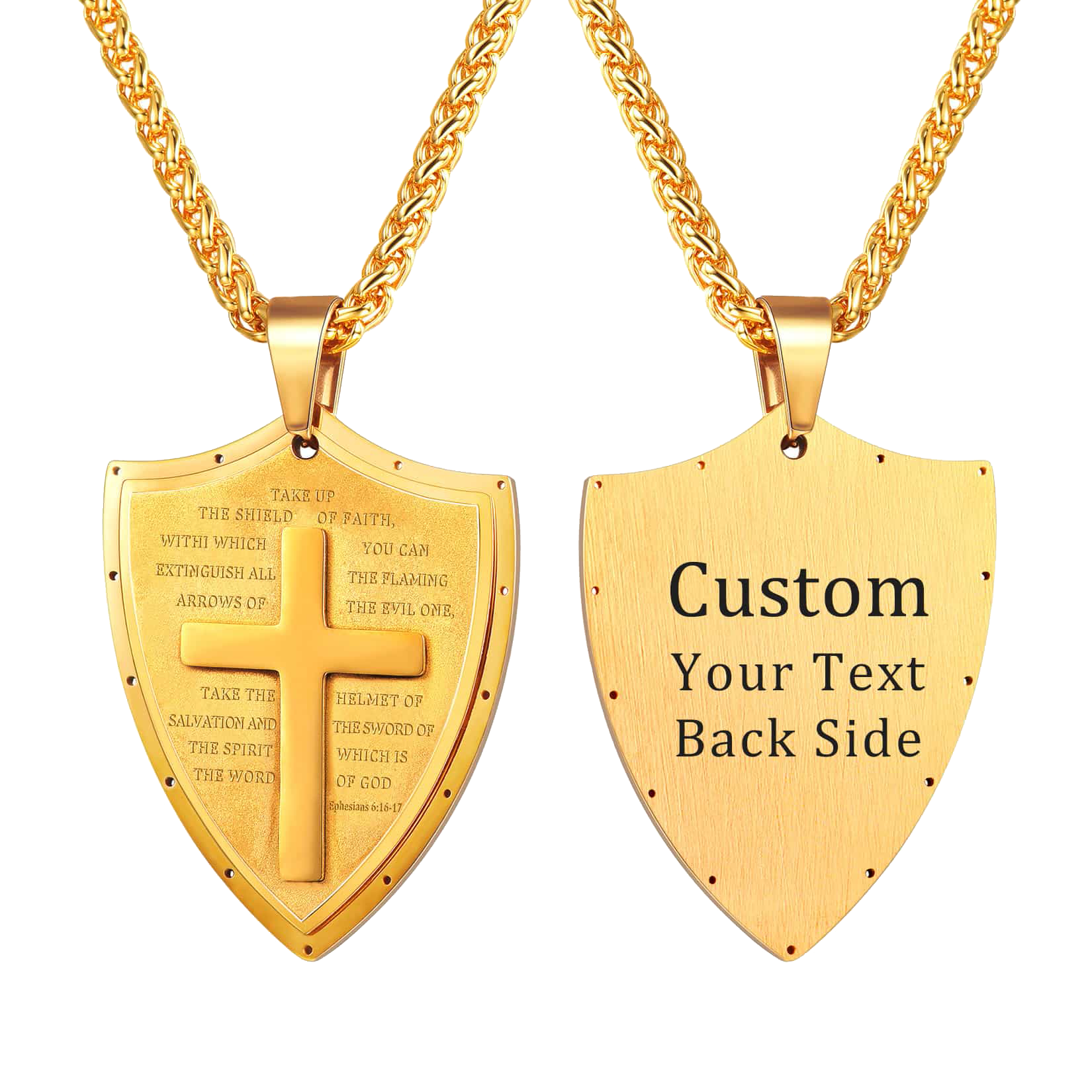 Bible Verse E-ephesians 6:16-17 Cross Shield Necklace