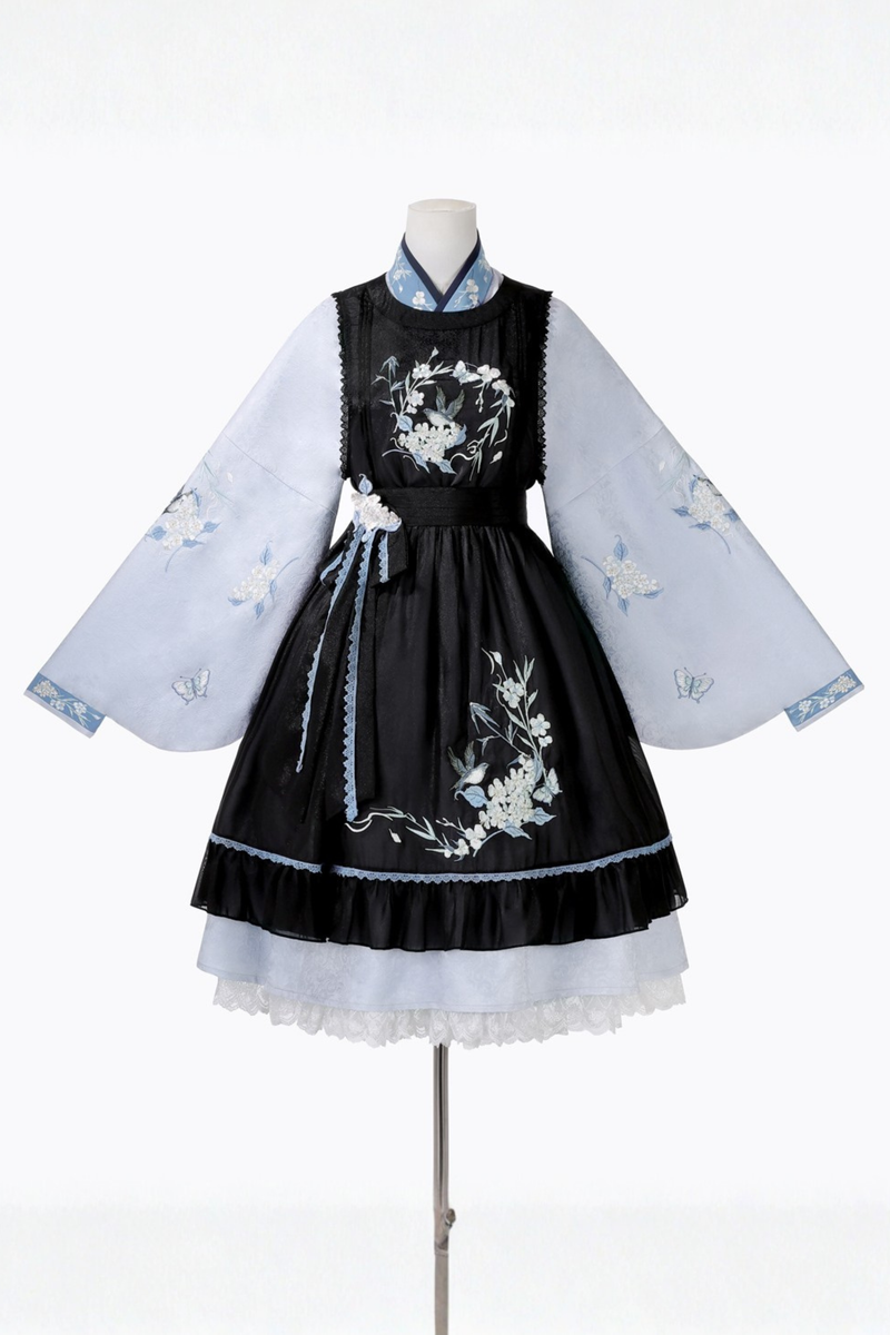 Chinese-style Plum Blossom Dress + Apron Skirt