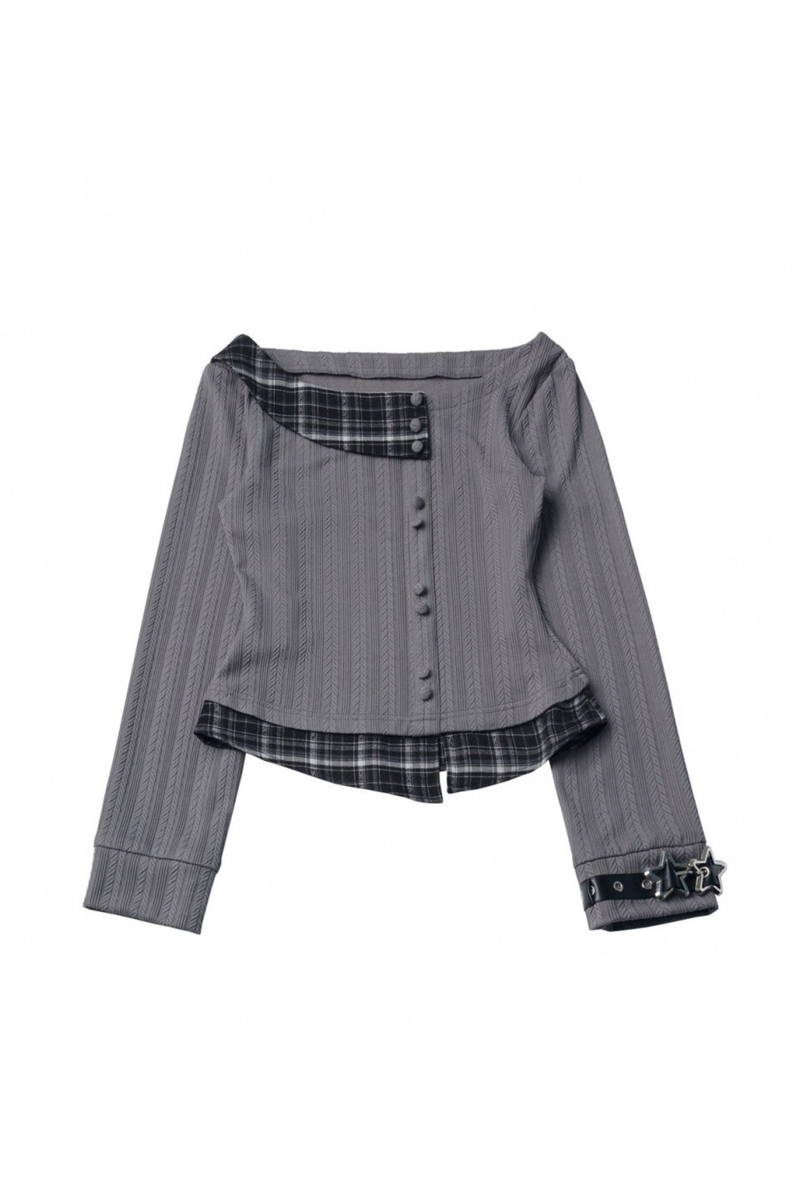 Y2k Dark Top + Flare Skirt + Scarf