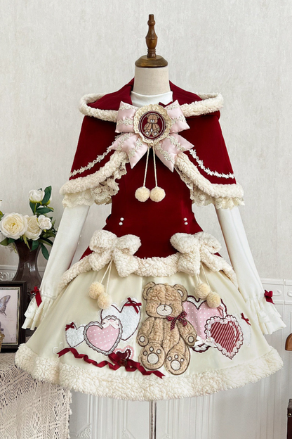 [pre-order] Rabbit Lolita Cape + Suspenders + Bear Design Skirt + Turtleneck