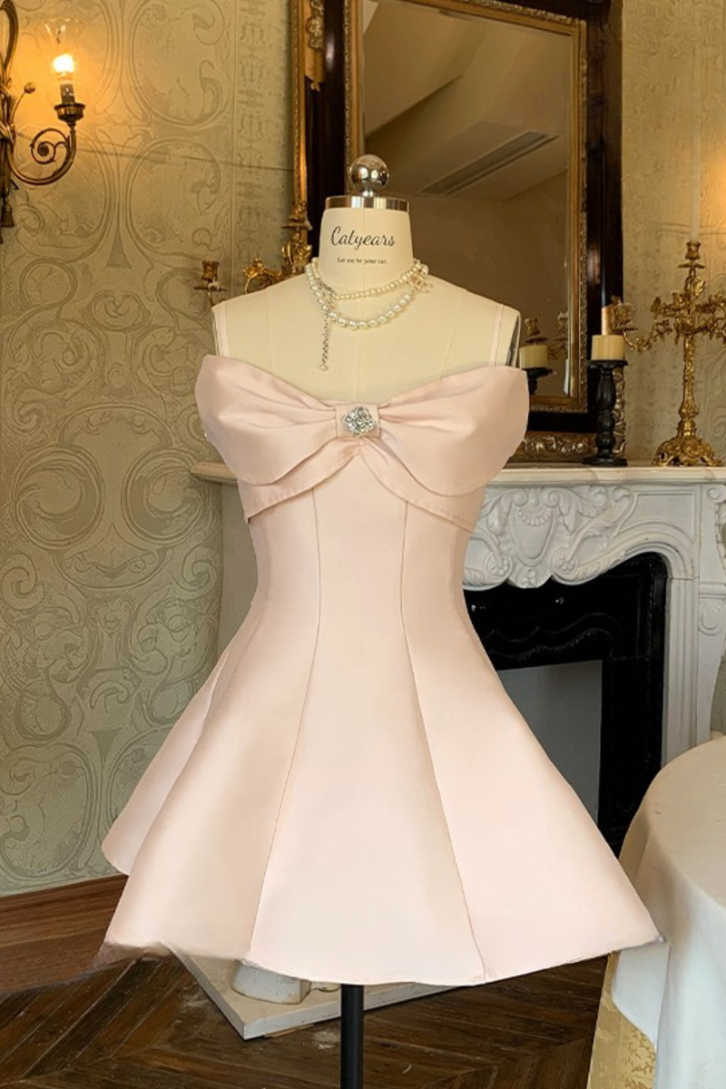 Off Shoulder Ribbon Short Flare Dress + Long Flare Dress
