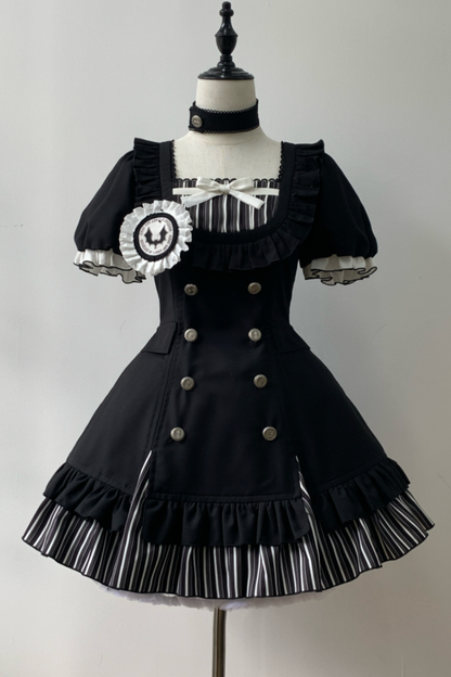 Gothic Lolita Striped Dress + Headband + Clip