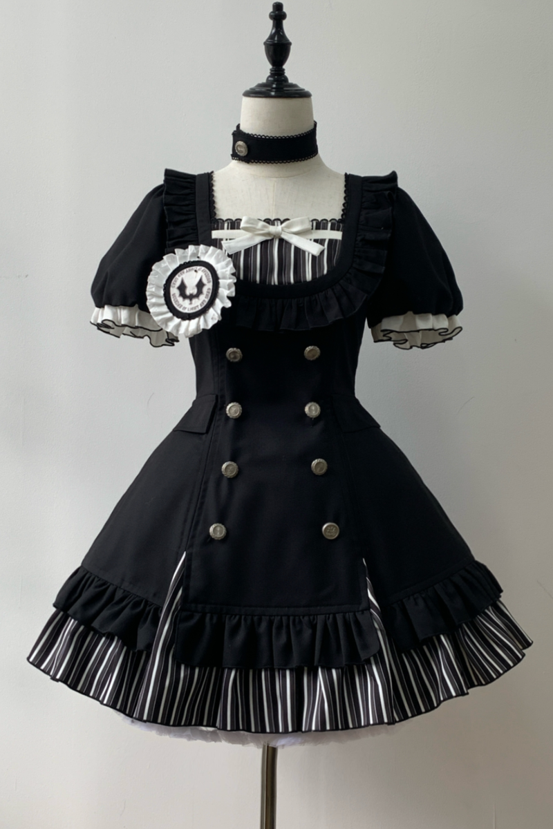 Gothic Lolita Striped Dress + Headband + Clip