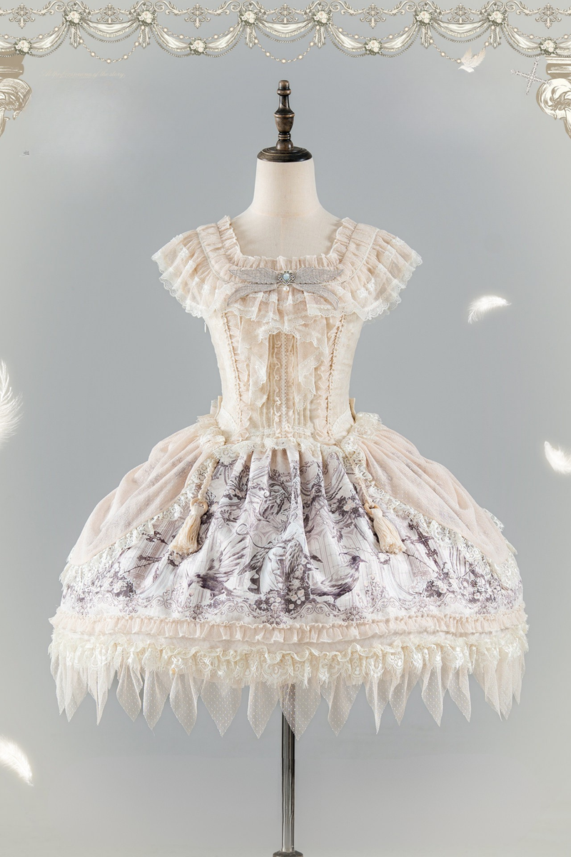 [pre-order] Sweet Lolita Feather Dress + Bonnet + Clips