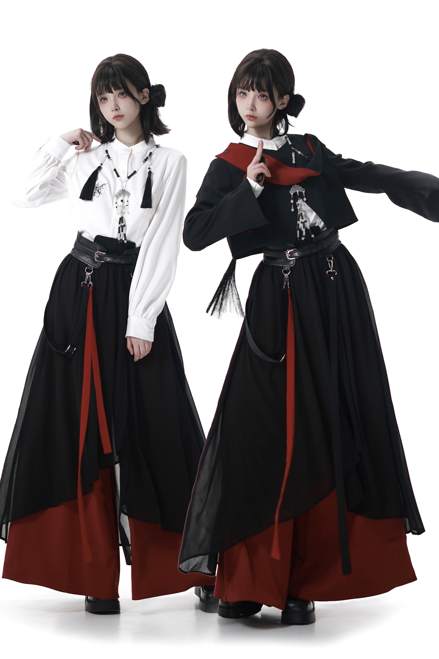 Dark Chinese-style Jacket + Shirt + Pants + Belt + Necklace