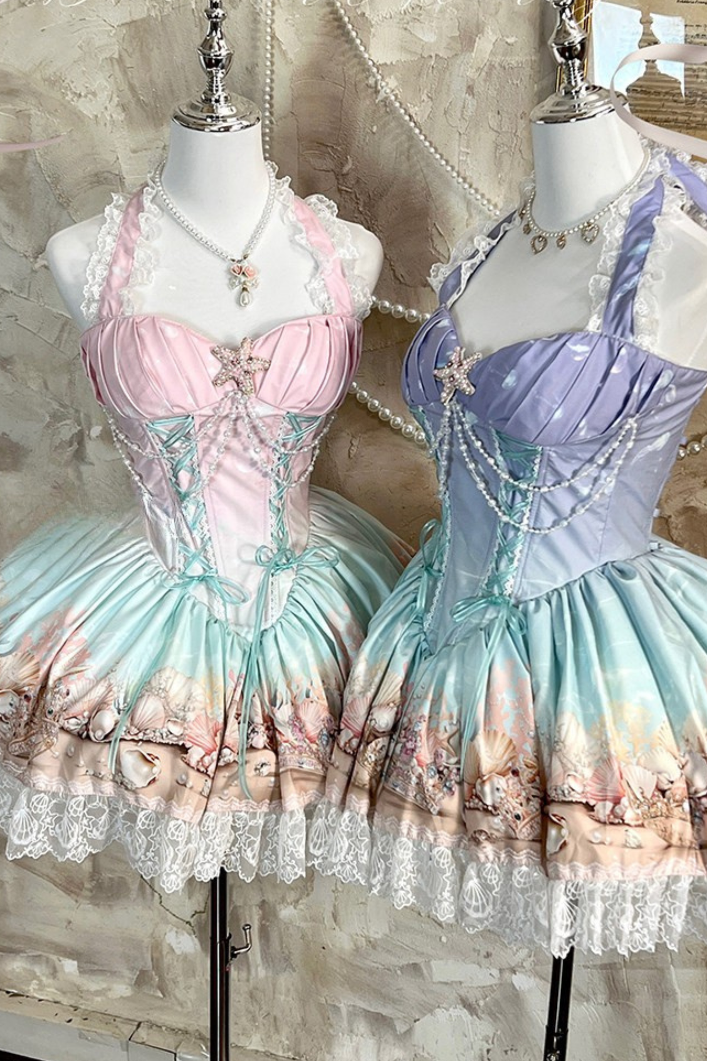 Gradient Bubble Halter Neck French Dress + Skirt