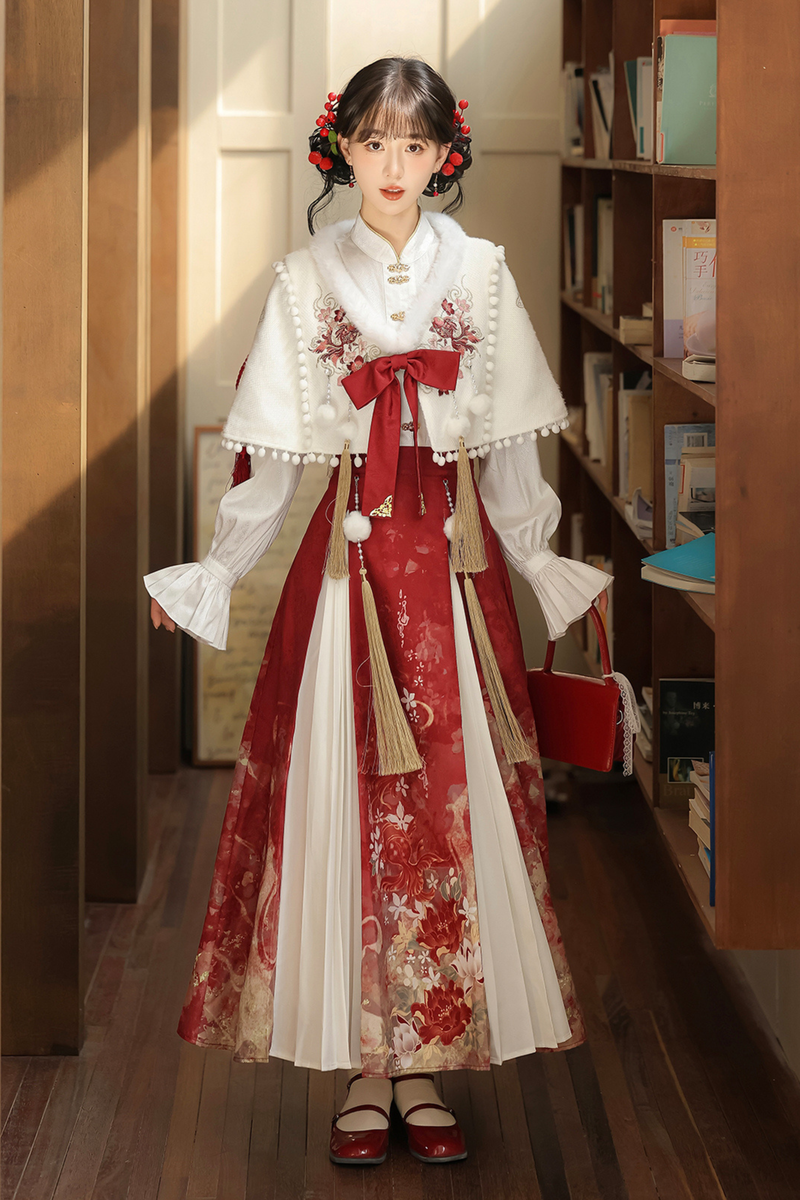 Retro Chinese-style Shawl + Tops + Skirt