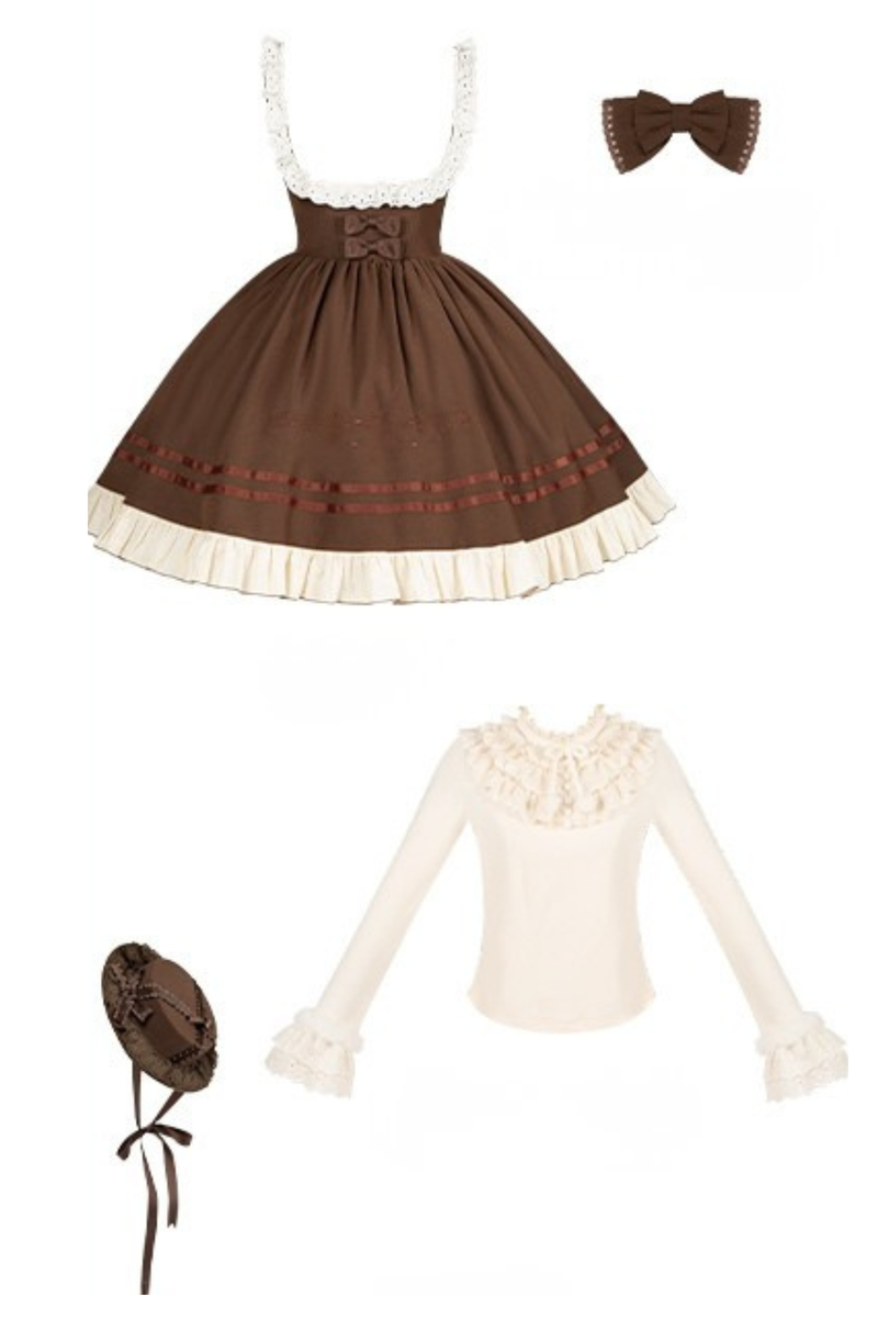 Twin Ruffle Doll Jumperskirt + Top + Ribbon + Hat