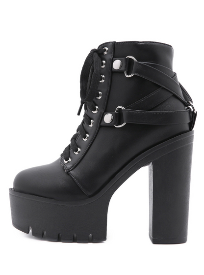 Back Cross Leather Belt Lace-up Super Platform Boots
