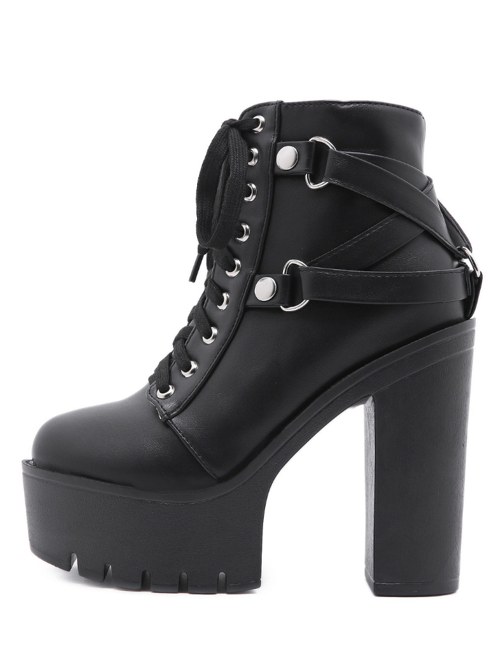 Back Cross Leather Belt Lace-up Super Platform Boots