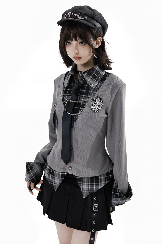 College Roll Up Shirt + Skirt + Tie