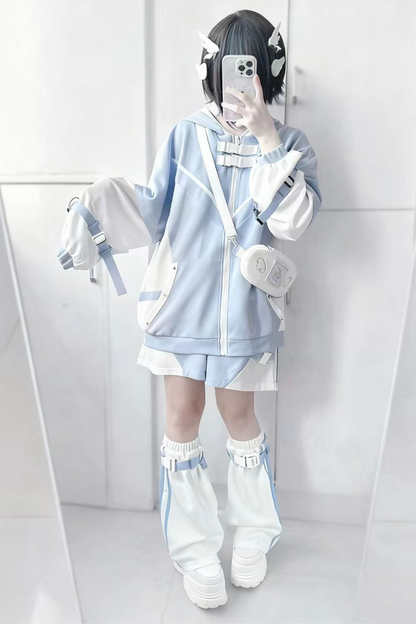 [angel Style] Subculture Aqua Hoodie Top + Shorts + Leg Covers