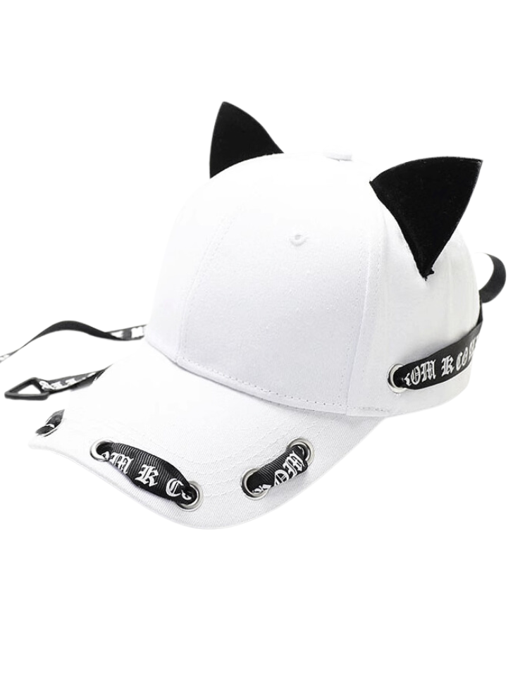 Cat Ear Long Logo Ribbon Strap Cap