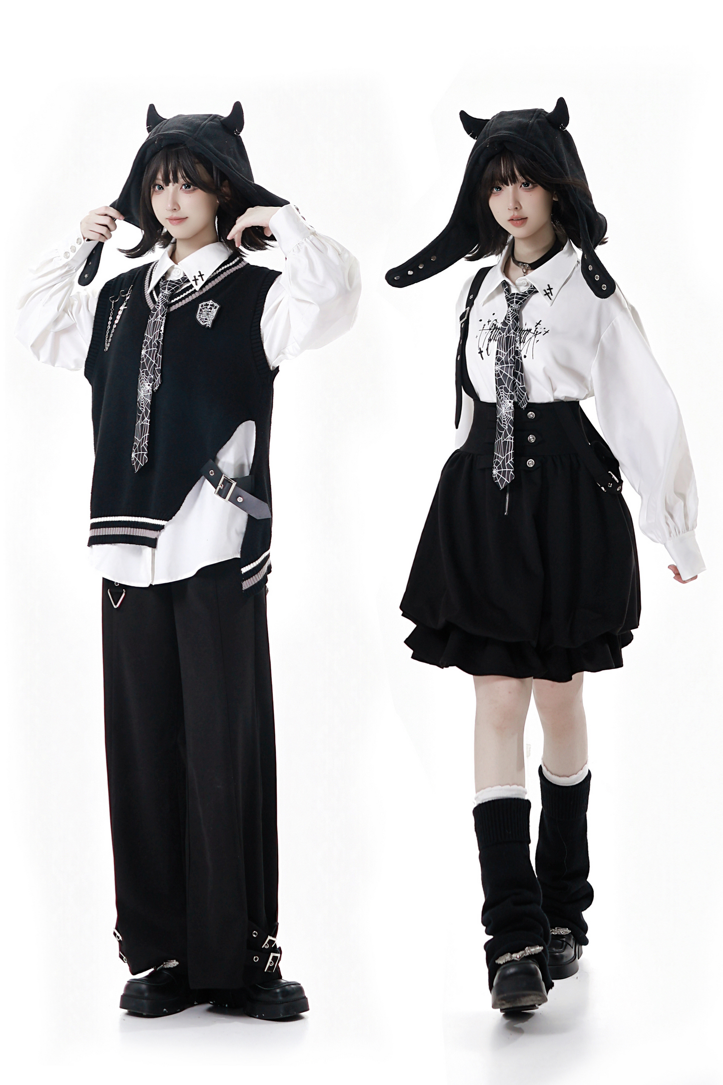 Dark Knight College Vest + Shirt + Suspender Skirt + Pants + Tie