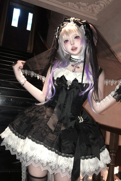 Dark Paradise Jsk + Detachable Collar + Waist Ribbon + Back Ribbon + Tail Veil