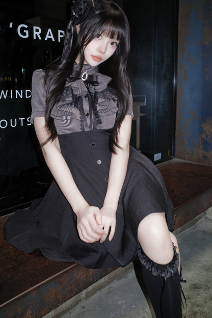 French Striped Patchwork Dress