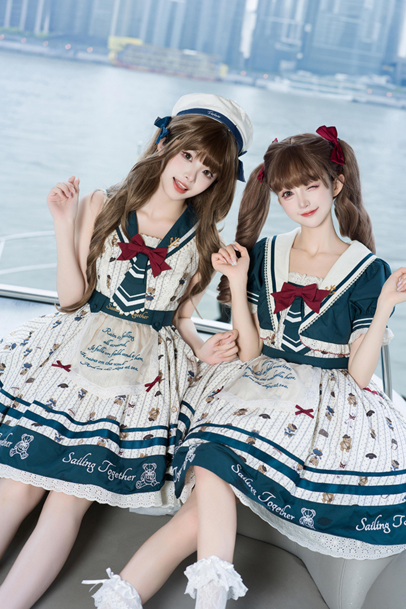 [pre-order] Jasmine Bear Marine Design Jumper Skirt + Short Outerwear