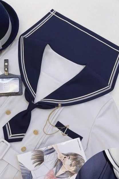 Retro College Sweet Sailor Dress + Tie + Brooch