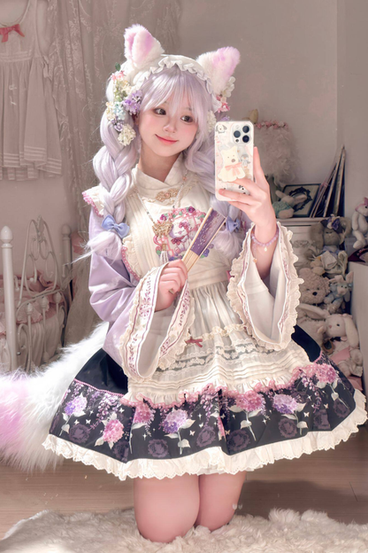 Chinese-style Lolita Top + Skirt + Apron + Headband + Bonnet