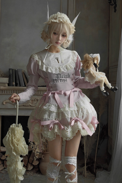 Drawstring Gothic Sweet Tops + Tiered Skirt