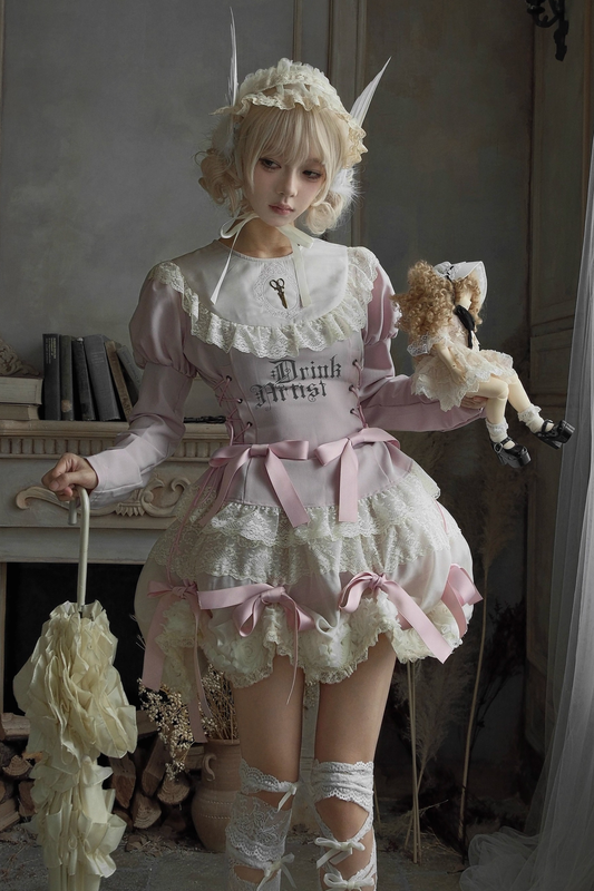 Drawstring Gothic Sweet Tops + Tiered Skirt