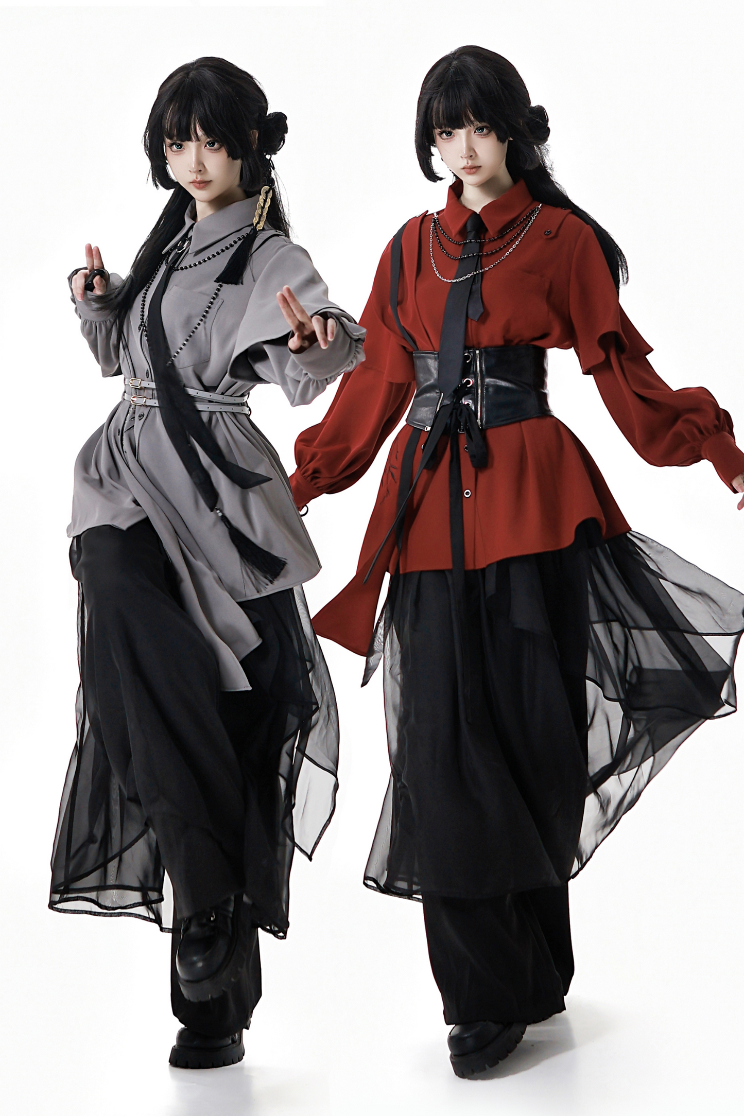 Chinese-style Top + Chiffon Pants + Corset