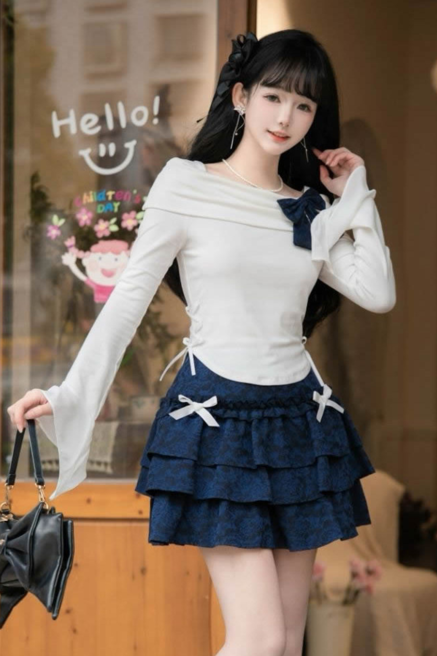 Off-the-shoulder Top + Ribbon Skirt