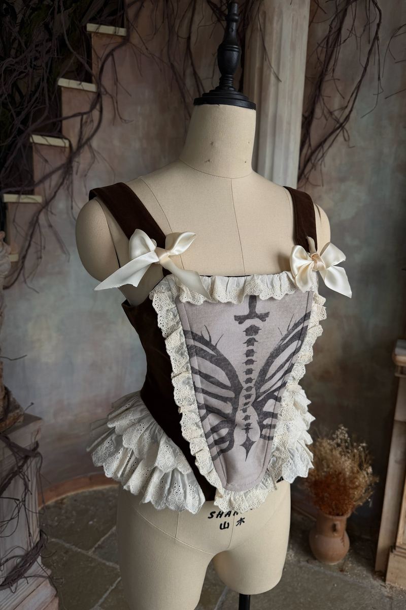 Bone Print Velvet Corset Vest