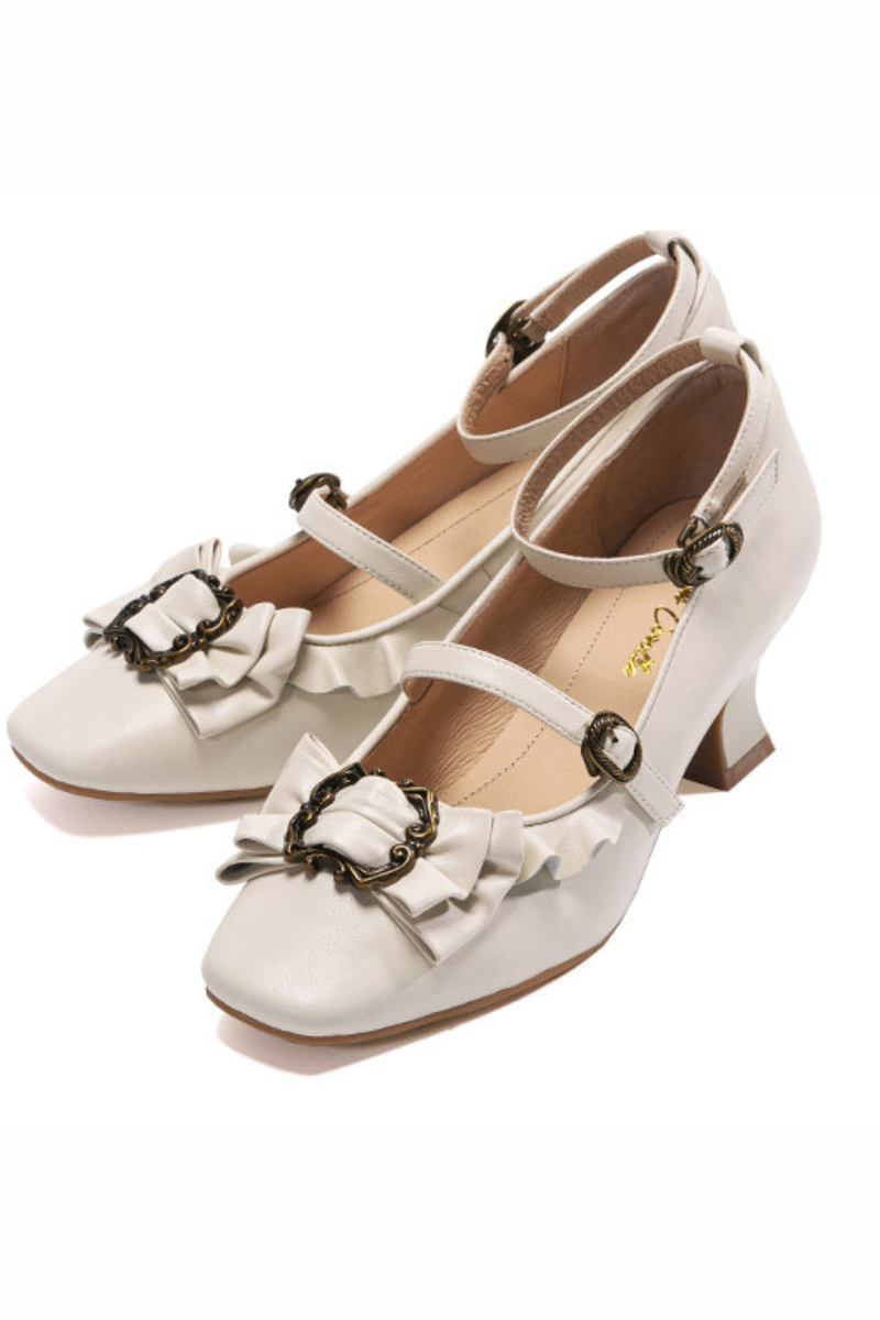 Leather Ribbon Ruffle Lolita Heels