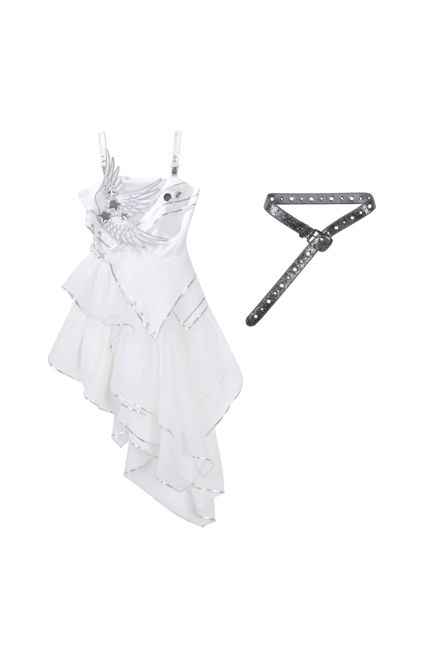 Silver Cyberpunk Lolita Dress + Sleeves + Belt