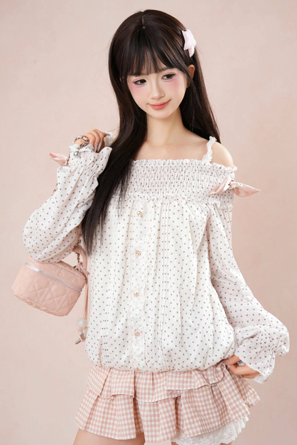 Polka Dot Balloon Sleeve Top + Tiered Skirt
