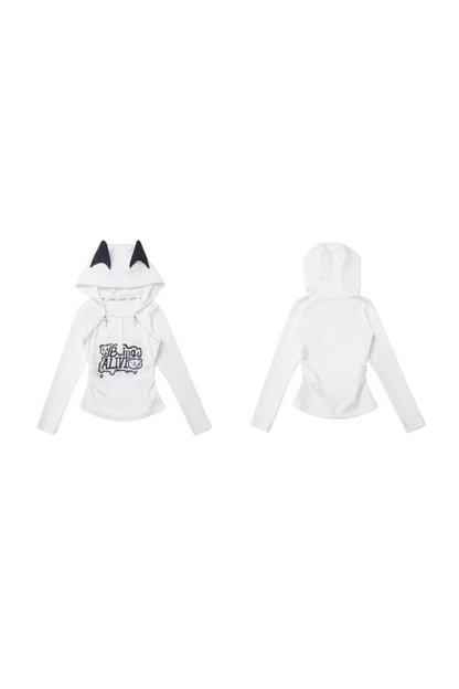 Cat Ear Hooded Top + Loose Knit Sweater + Cargo Pants + Strap Skirt