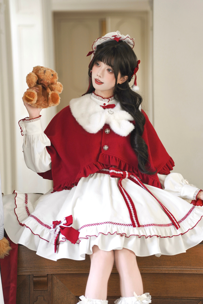Red Wish Ribbon Dress + Cape